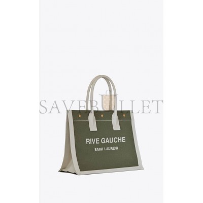 YSL RIVE GAUCHE SMALL TOTE BAG IN LINEN AND LEATHER 617481FAADI3281 (39*31*18cm)