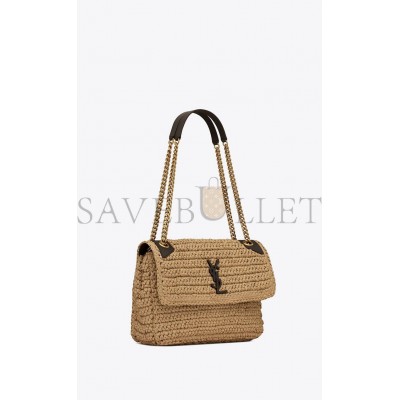 YSL NIKI MEDIUM CHAIN BAG IN RAFFIA AND LEATHER 633187GG66W7069 (28*20*8.5cm)