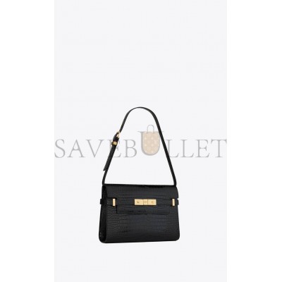 YSL MANHATTAN SMALL SHOULDER BAG IN SHINY CROCODILE-EMBOSSED LEATHER 675626DND0W1000 (24*17.5*6cm)