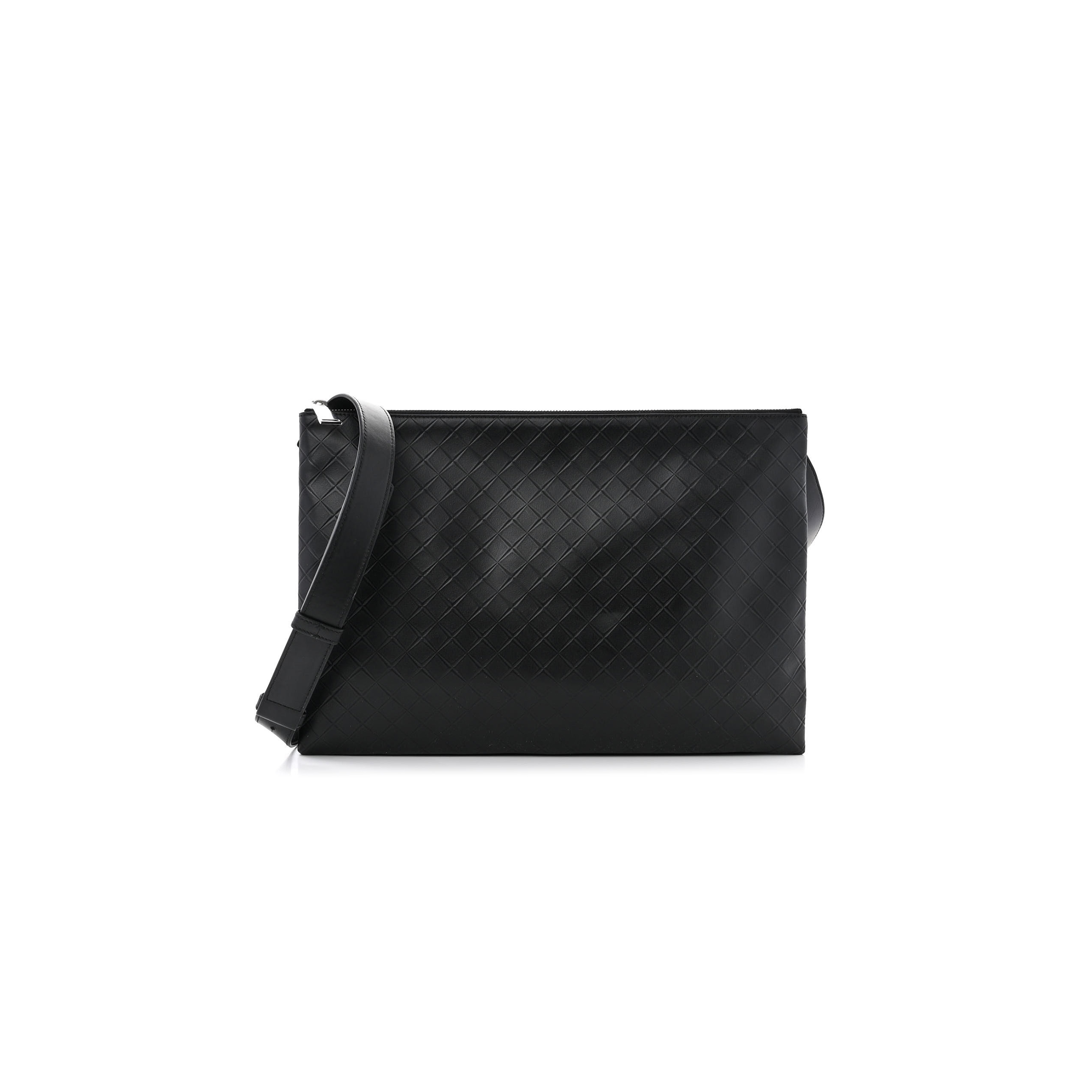 BOTTEGA VENETA INTRECCIATO EMBOSSED TRIPLE ZIP MESSENGER BAG BLACK (38*25*5cm) BOTTEGA VENETA INTRECCIATO EMBOSSED TRIPLE ZIP MESSENGER BAG BLACK (38*25*5cm)