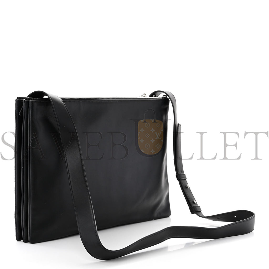 BOTTEGA VENETA INTRECCIATO EMBOSSED TRIPLE ZIP MESSENGER BAG BLACK (38*25*5cm) BOTTEGA VENETA INTRECCIATO EMBOSSED TRIPLE ZIP MESSENGER BAG BLACK (38*25*5cm)
