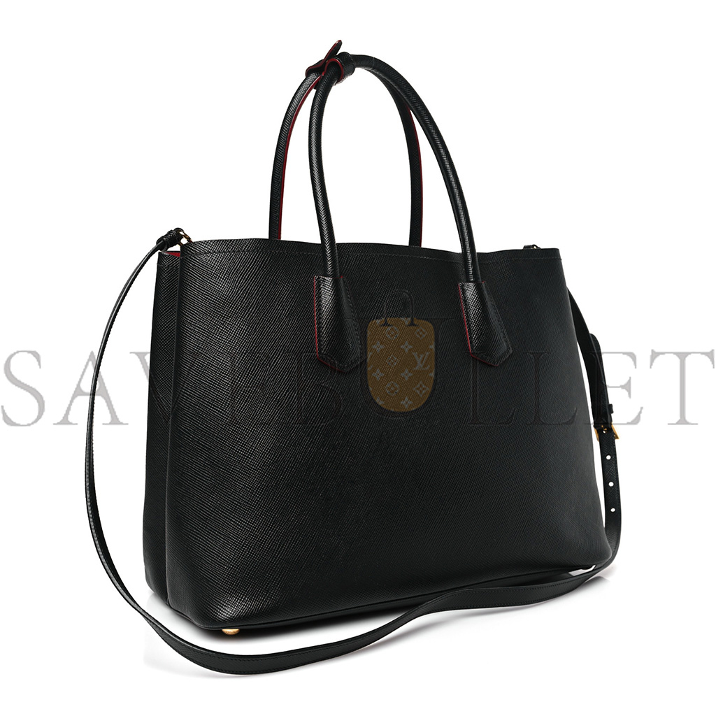 PRADA SAFFIANO CUIR LARGE DOUBLE BAG BLACK FUOCO (35*27*17cm)