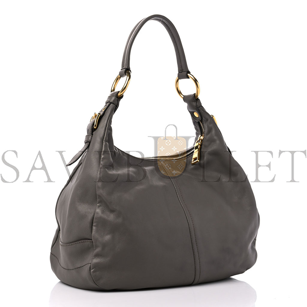 PRADA SOFT CALF HOBO BAMBU GREY (32*29*14cm)