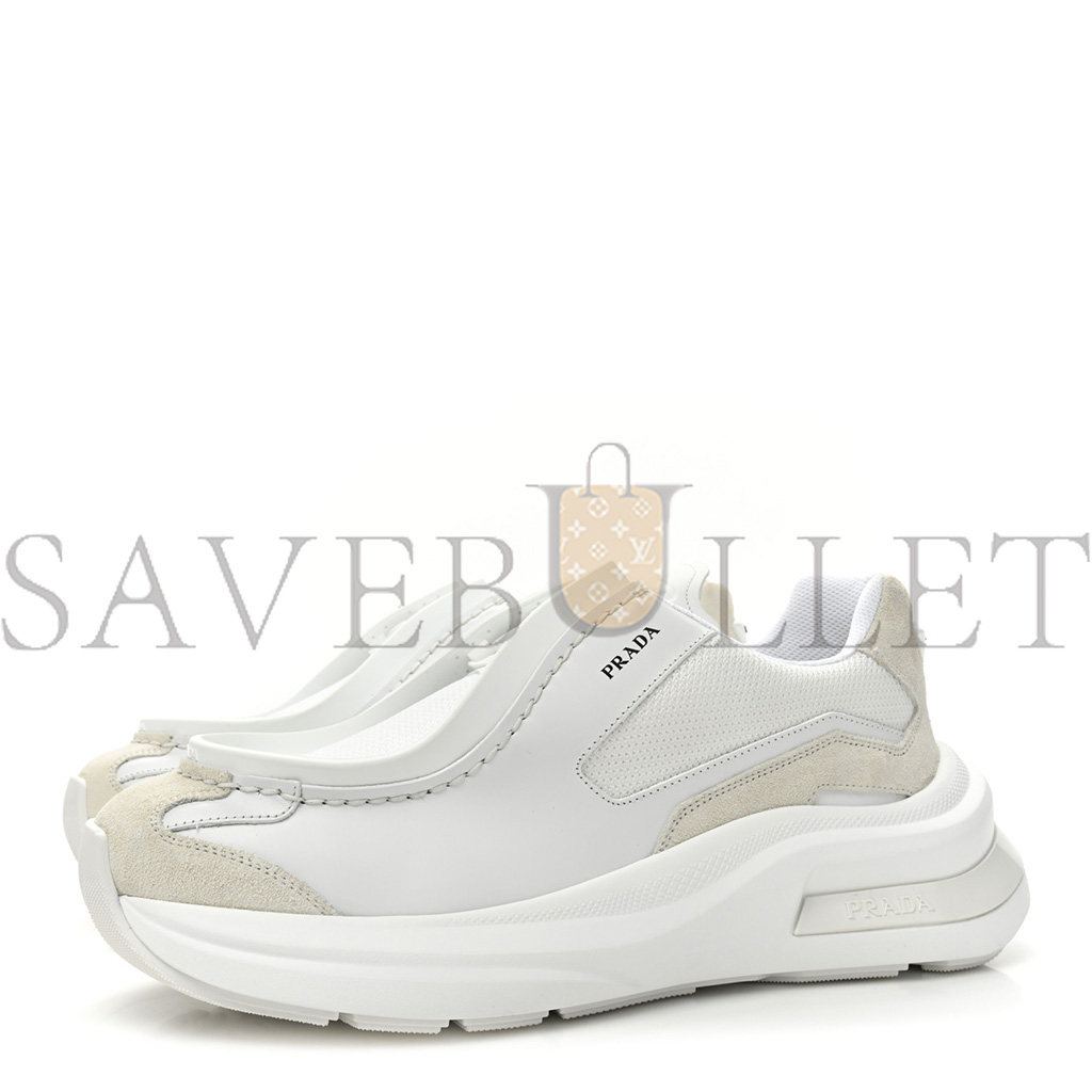 PRADA SPAZZOLATO ROIS BIKE FABRIC MENS SNEAKERS 10 WHITE