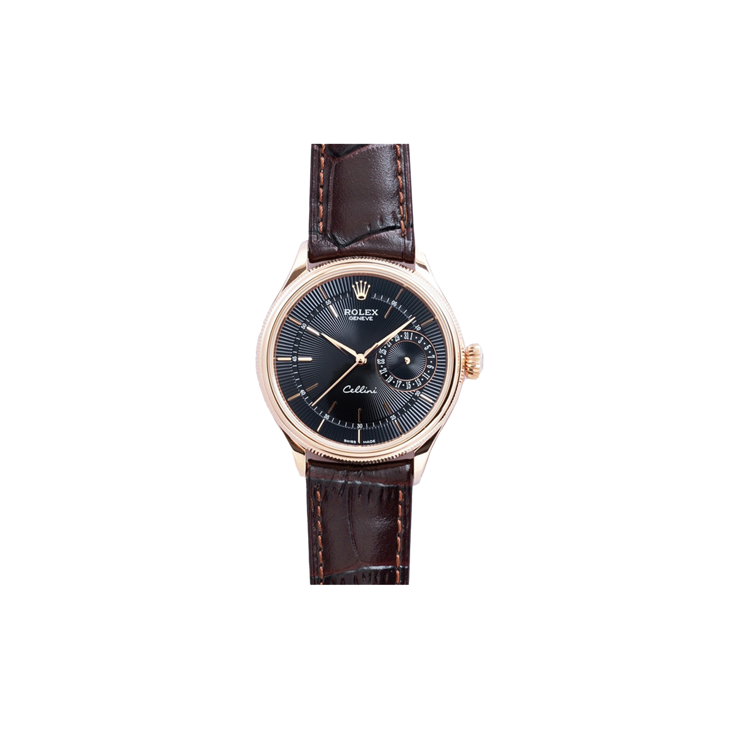 ROLEX CELLINI DATE BLACK DIAL IN EVEROSE GOLD WATCH 50515
