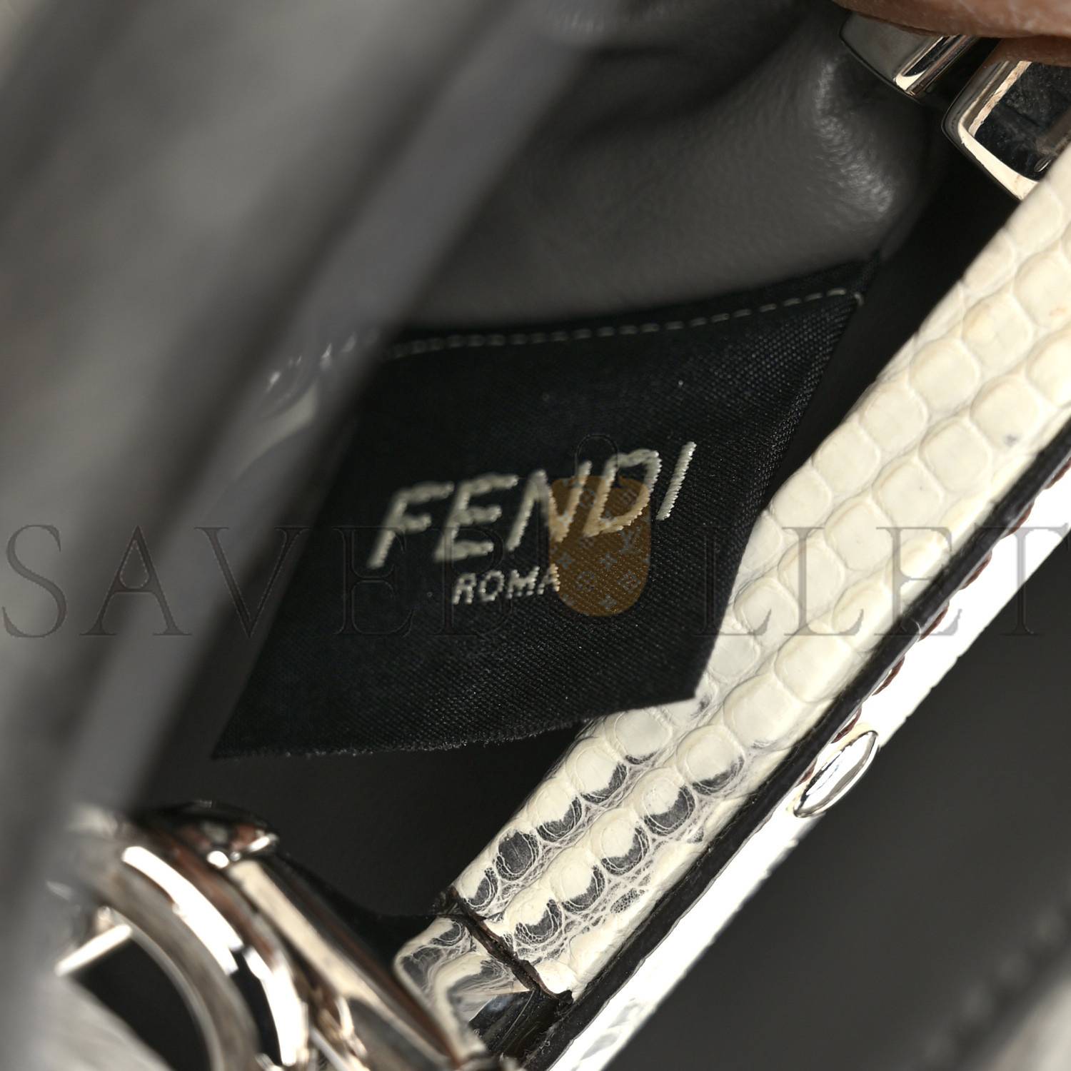 FENDI LIZARD TOGO SHINY NAPPA MINI PEEKABOO ICONIC SATCHEL ROCCIA (23*18*12cm)