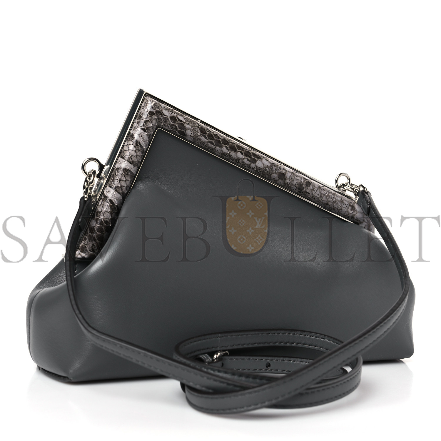 FENDI SHINY NAPPA SNAKESKIN SMALL FENDI FIRST ANTHRACITE ASFALTO (26*18*9.5cm)