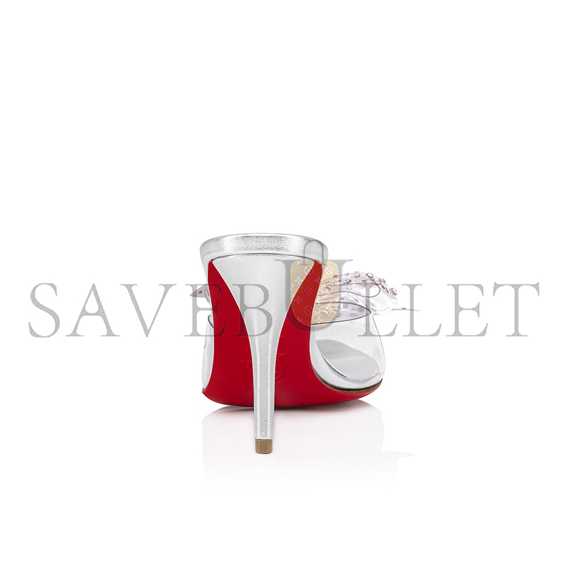 CHRISTIAN LOUBOUTIN AQUA STRASS 80MM MULES-PVC, IRIDESCENT NAPPA LEATHER AND STRASS-SILVER-WOMEN 1240792S339