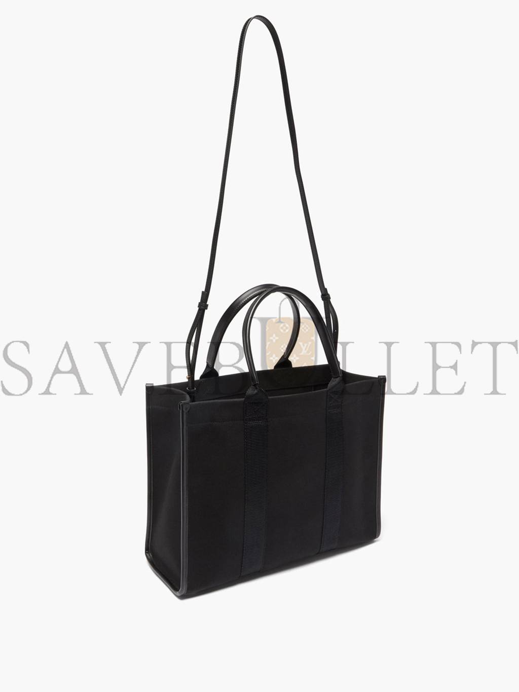 BALENCIAGA BLACK NEO NAVY M LEATHER-TRIMMED CANVAS TOTE BAG  MATCHESFASHION US (34.5*25.9*12.9cm)