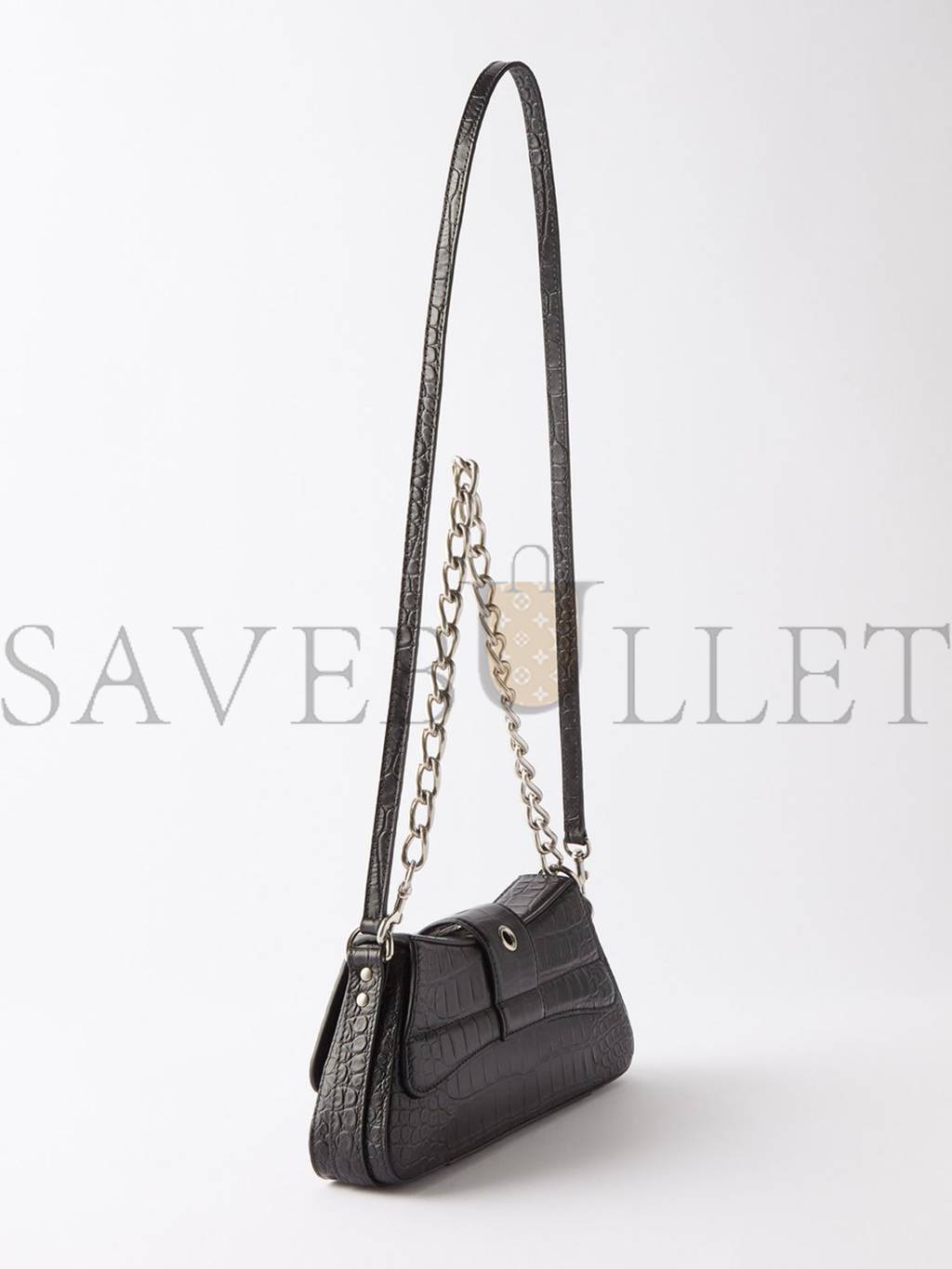 BALENCIAGA BLACK LINDSAY S CROCODILE-EFFECT LEATHER SHOULDER BAG MATCHESFASHION US (25.6*11.4*7.3cm)