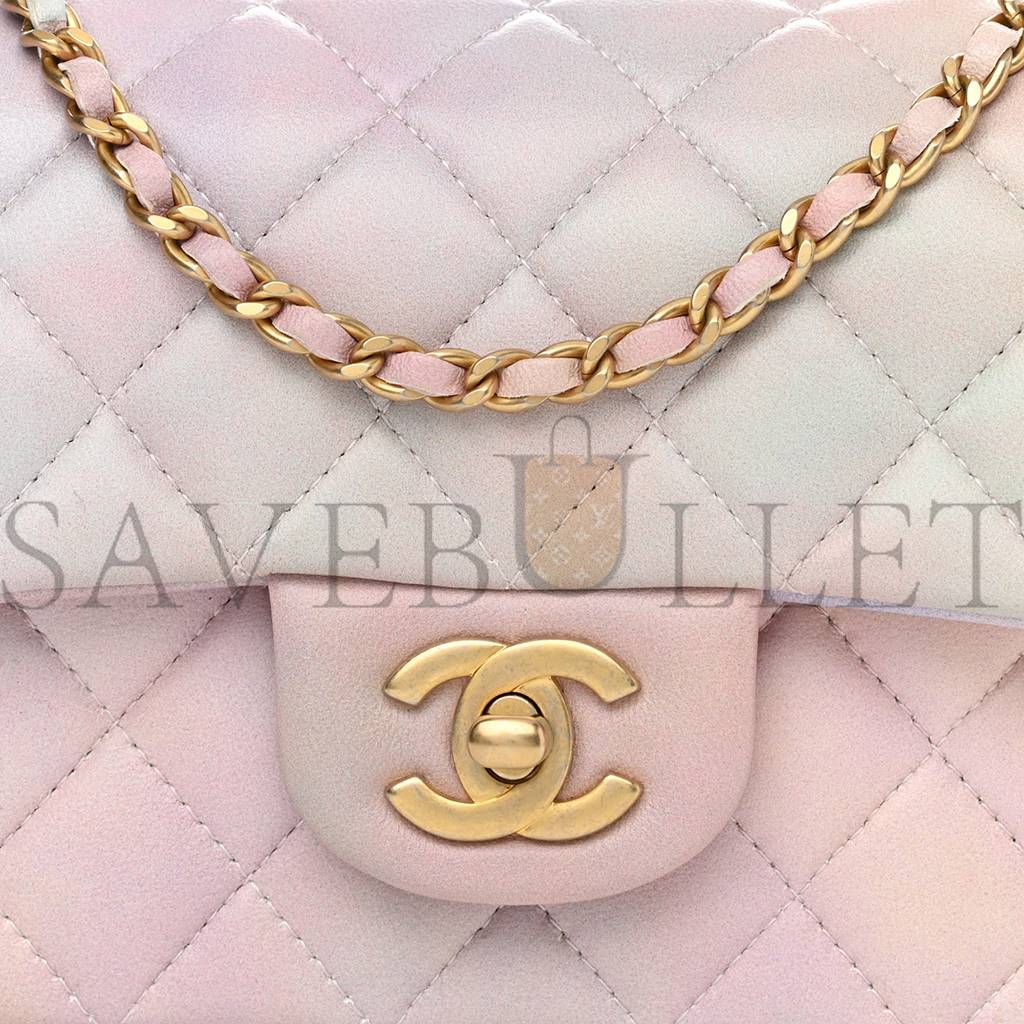 CHANEL LAMBSKIN QUILTED OMBRE MINI TOP HANDLE RECTANGULAR FLAP PINK MULTICOLOR GOLD HARDWARE (20*13*6cm)