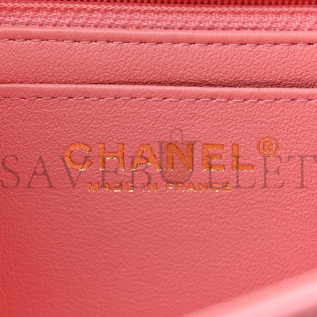 CHANEL LAMBSKIN QUILTED MINI RECTANGULAR FLAP PINK GOLD HARDWARE (20*11*6cm)