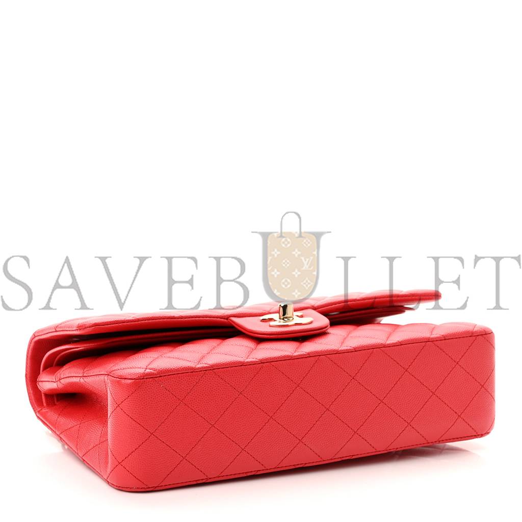 CHANEL CAVIAR QUILTED MEDIUM DOUBLE FLAP RED GOLD HARDWARE (25*17*6cm)