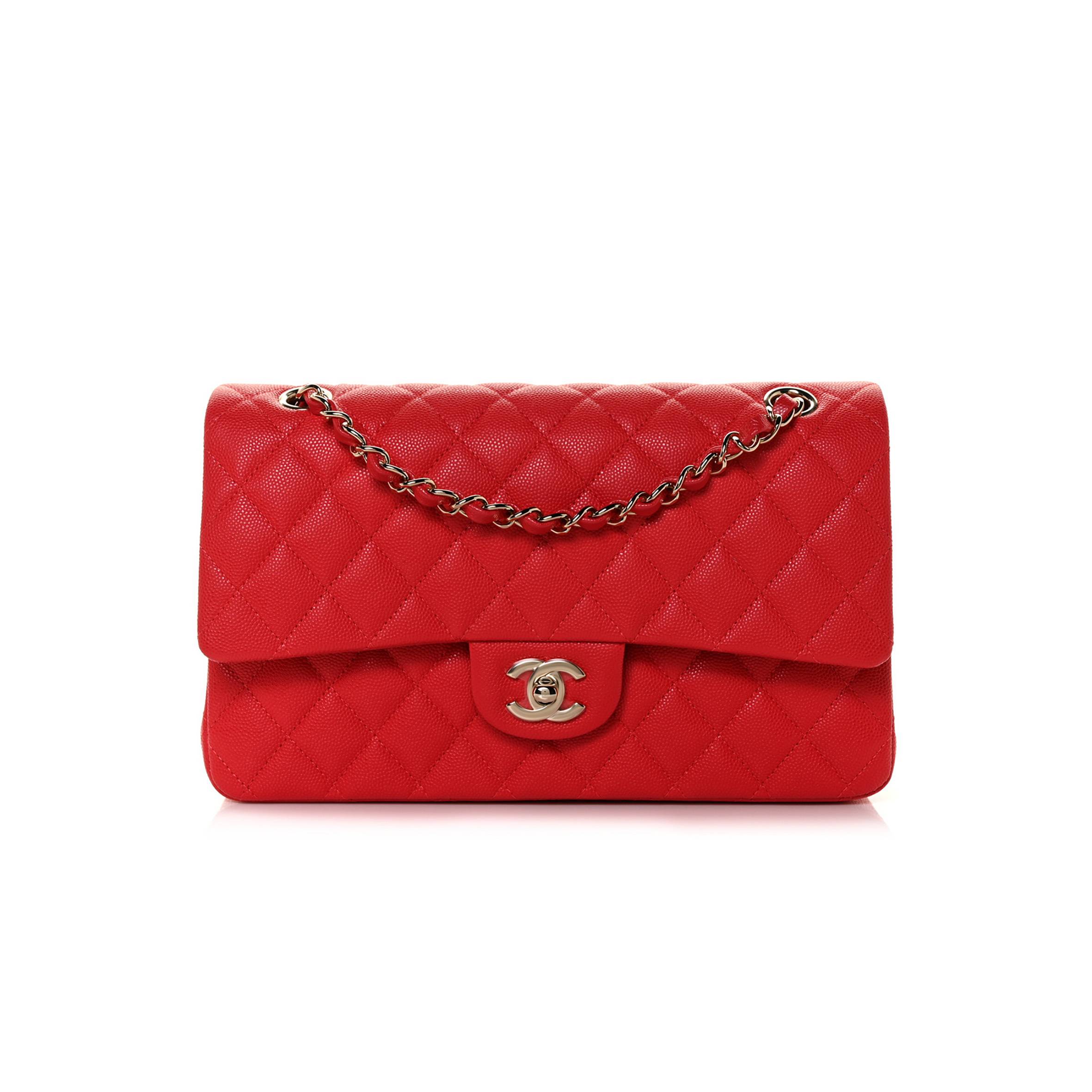 CHANEL CAVIAR QUILTED MEDIUM DOUBLE FLAP RED ROSE GOLD HARDWARE (25*15*6cm)