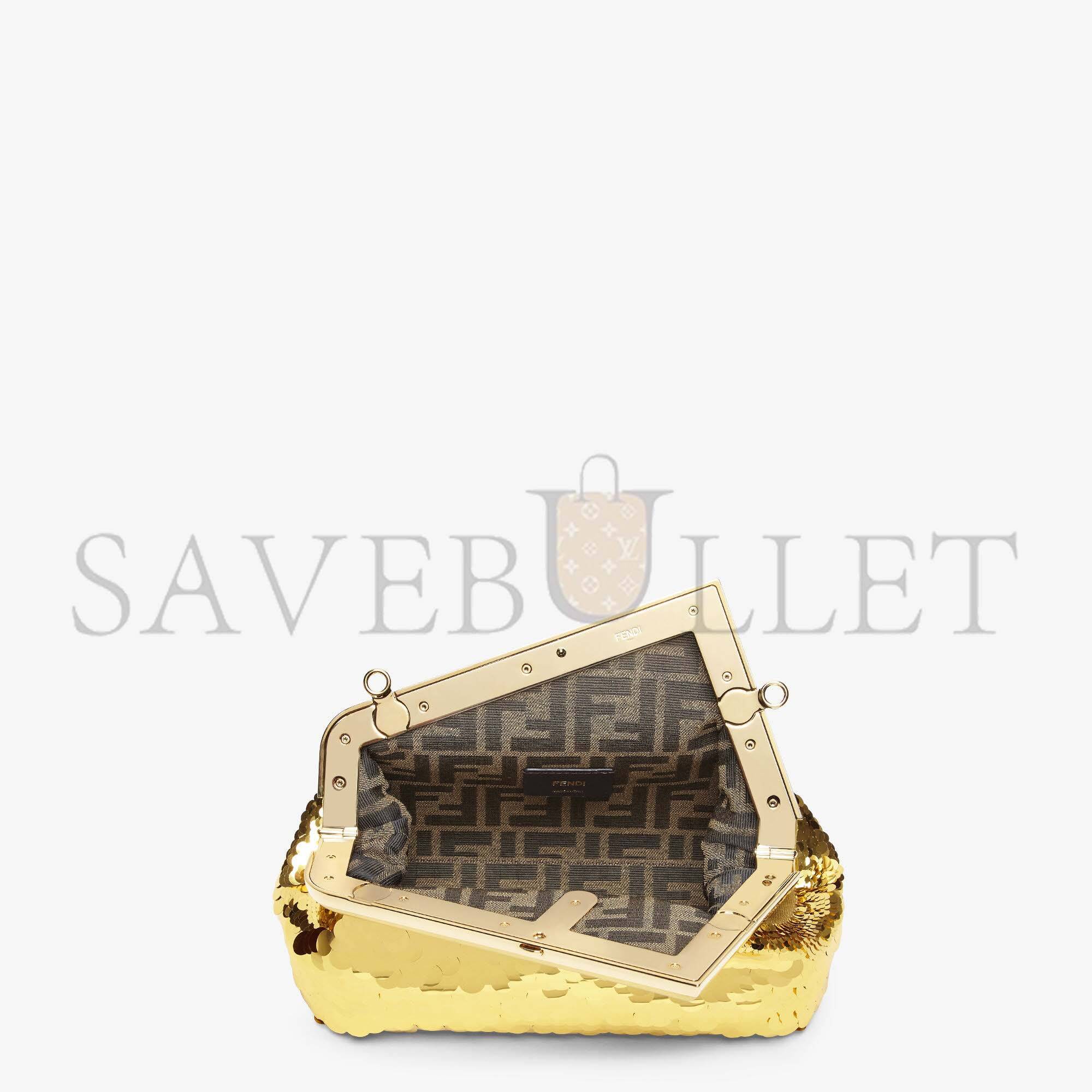 FENDI FIRST SMALL - GOLD-COLORED LEATHER AND SEQUINNED BAG 8BP129AJP4F0RXU (26*18*9.5cm)