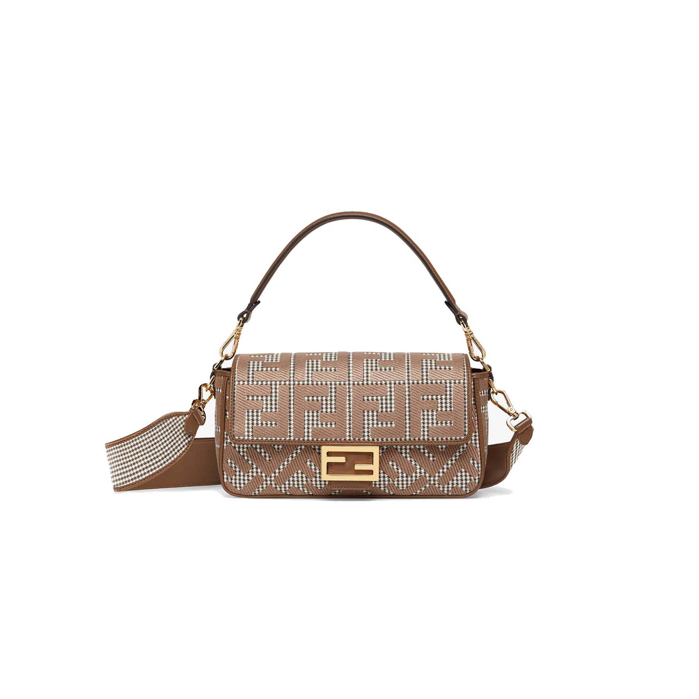 FENDI BAGUETTE - BROWN HOUNDSTOOTH WOOL BAG WITH FF EMBROIDERY 8BR600AKRZF1IRG (27*15*6cm) FENDI BAGUETTE - BROWN HOUNDSTOOTH WOOL BAG WITH FF EMBROIDERY 8BR600AKRZF1IRG (27*15*6cm)