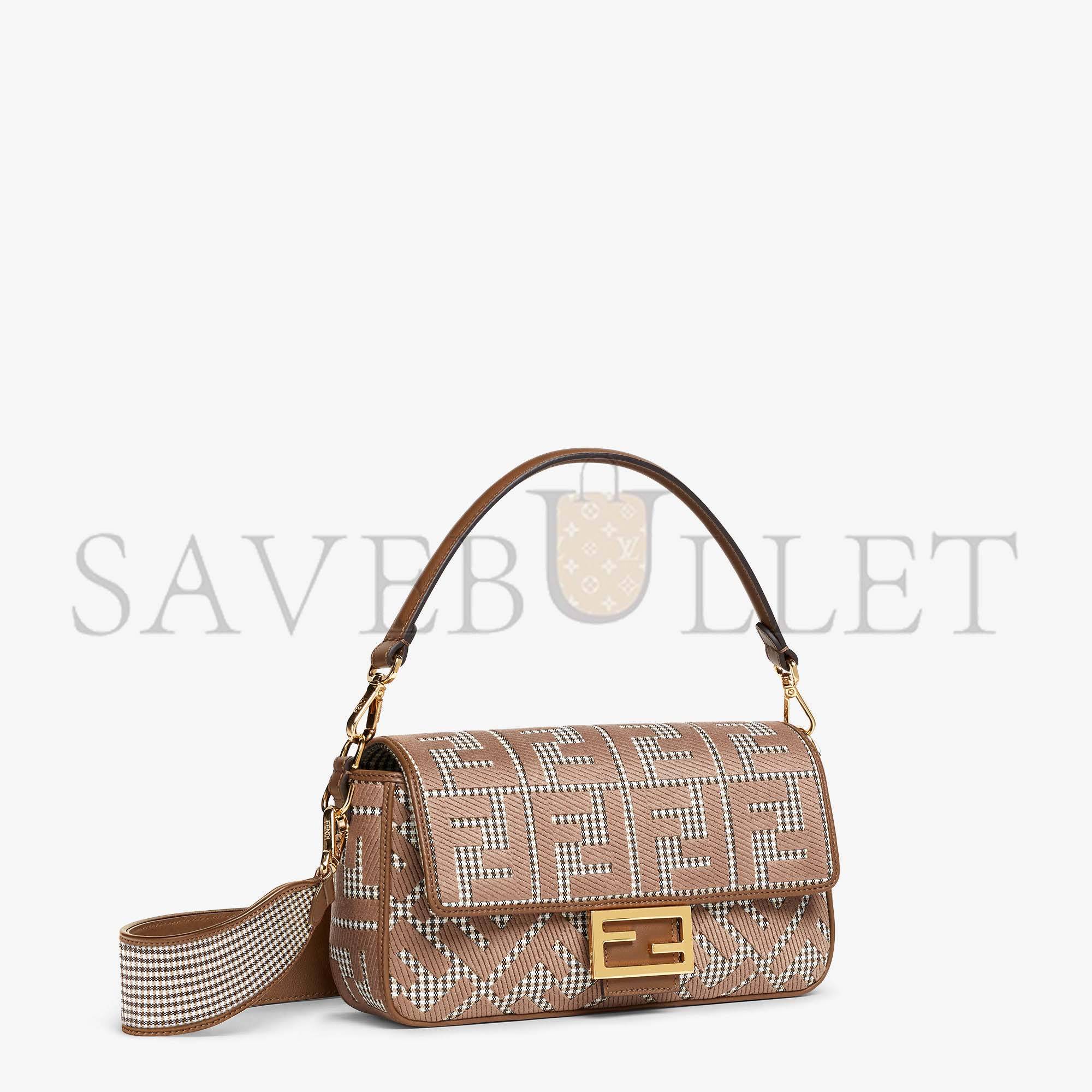 FENDI BAGUETTE - BROWN HOUNDSTOOTH WOOL BAG WITH FF EMBROIDERY 8BR600AKRZF1IRG (27*15*6cm) FENDI BAGUETTE - BROWN HOUNDSTOOTH WOOL BAG WITH FF EMBROIDERY 8BR600AKRZF1IRG (27*15*6cm)