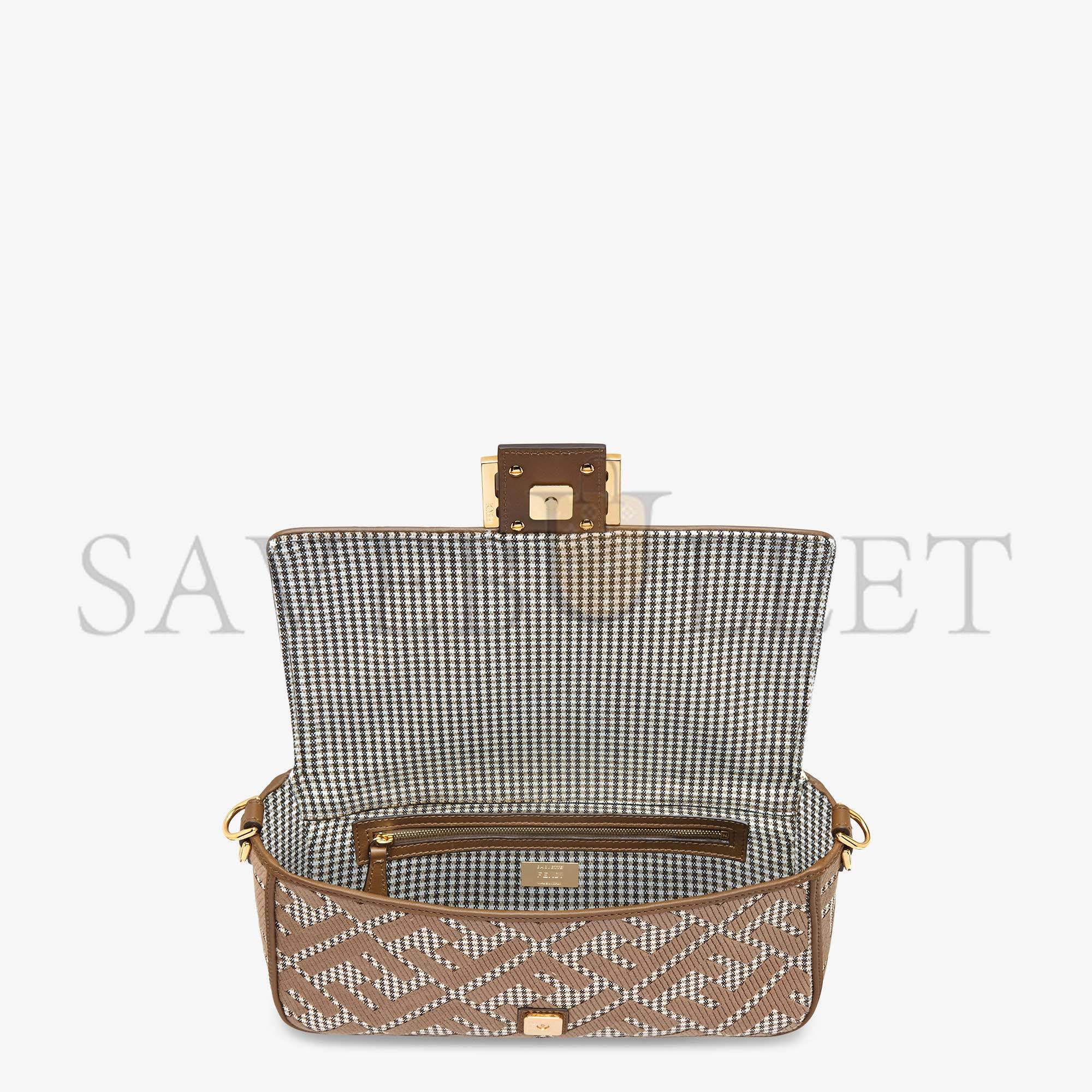 FENDI BAGUETTE - BROWN HOUNDSTOOTH WOOL BAG WITH FF EMBROIDERY 8BR600AKRZF1IRG (27*15*6cm) FENDI BAGUETTE - BROWN HOUNDSTOOTH WOOL BAG WITH FF EMBROIDERY 8BR600AKRZF1IRG (27*15*6cm)
