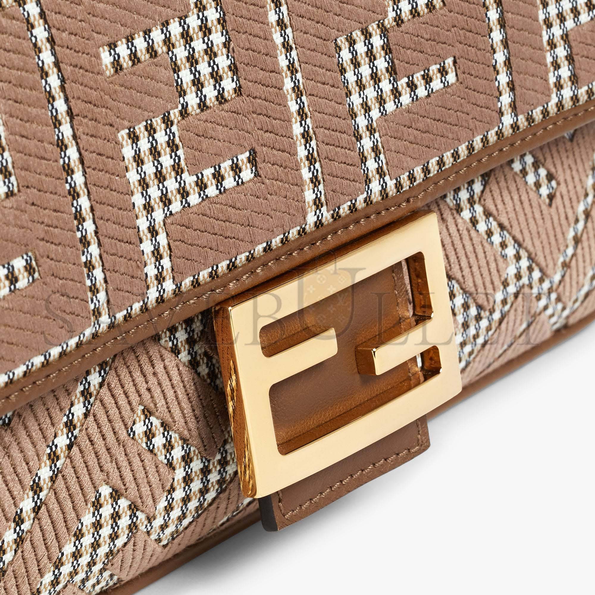 FENDI BAGUETTE - BROWN HOUNDSTOOTH WOOL BAG WITH FF EMBROIDERY 8BR600AKRZF1IRG (27*15*6cm) FENDI BAGUETTE - BROWN HOUNDSTOOTH WOOL BAG WITH FF EMBROIDERY 8BR600AKRZF1IRG (27*15*6cm)