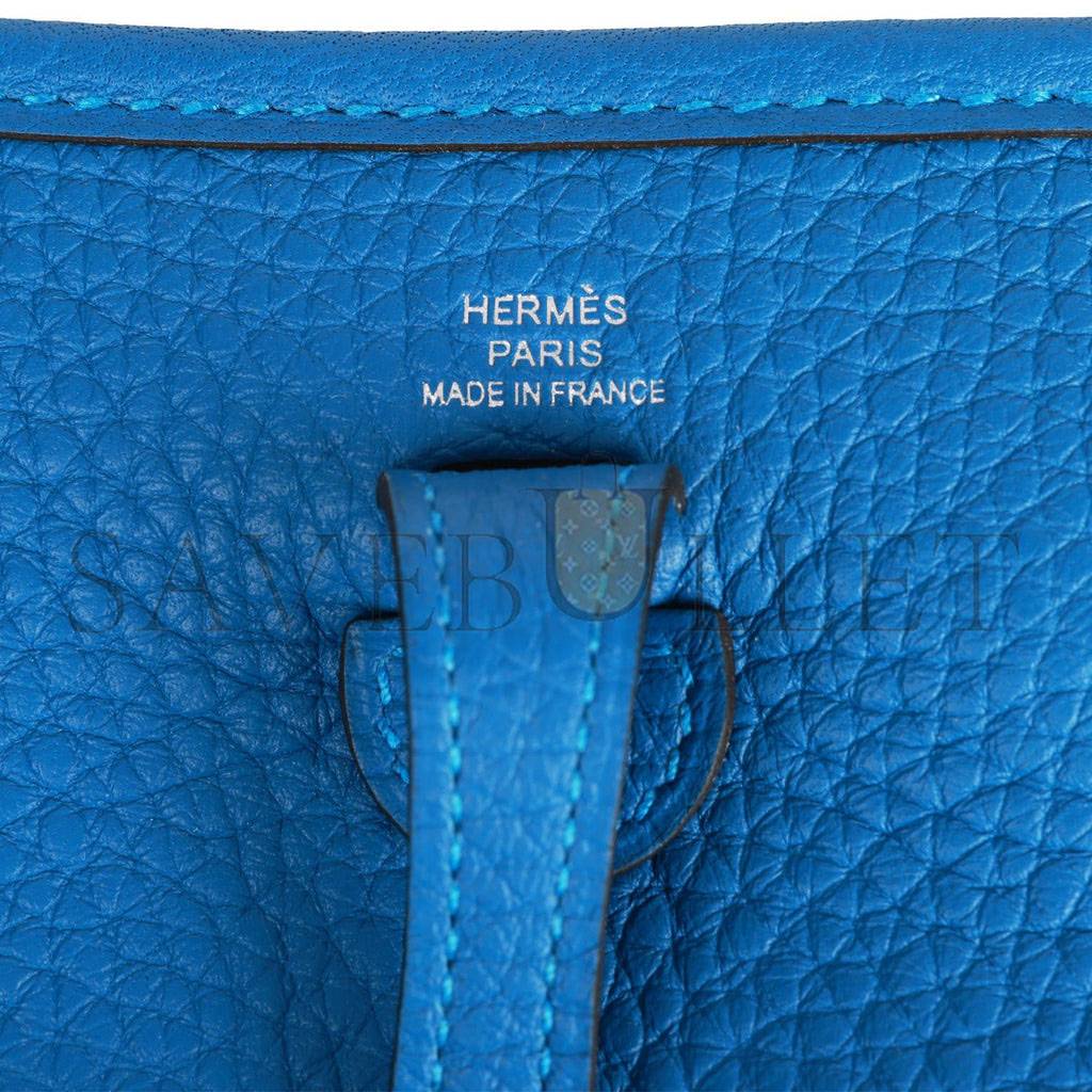 HERMES EVELYNE TPM BLEU MYKONOS CLEMENCE PALLADIUM HARDWARE (17cm)