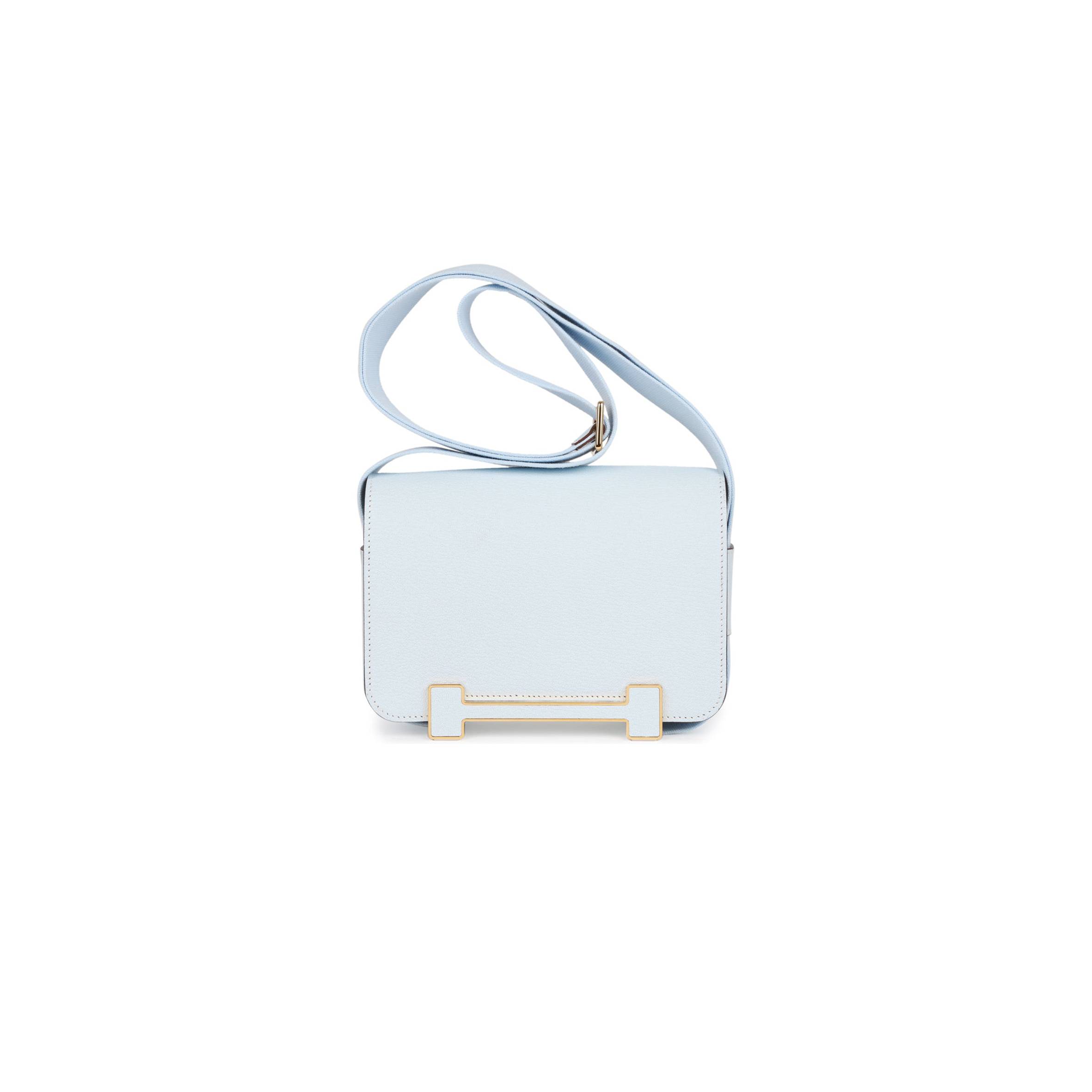 HERMES GETA BLEU BRUME VERSO CHEVRE GOLD HARDWARE (20.3*14*6.4cm)