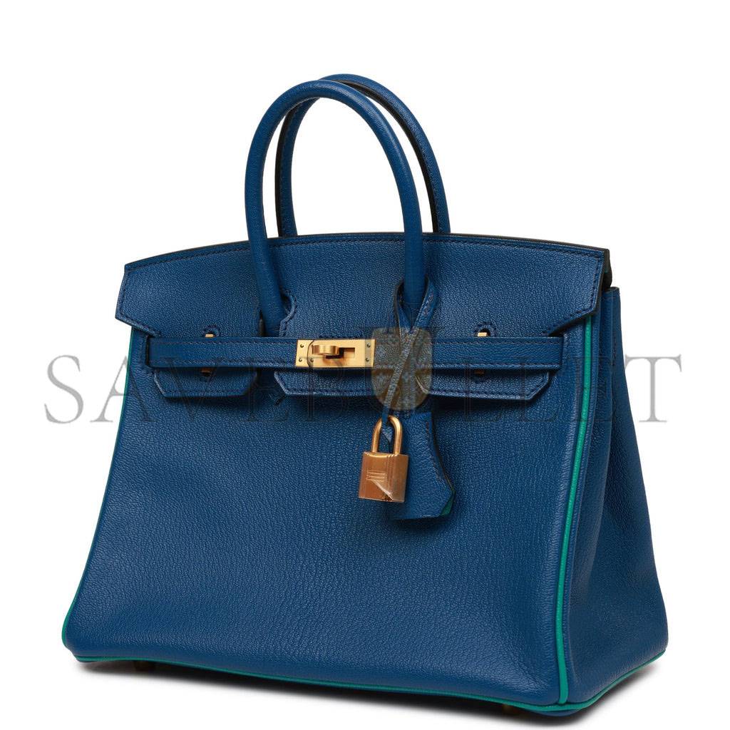 HERMES SPECIAL ORDER (HSS) BIRKIN 25 BLEU SAPHIR AND VERT VERTIGO CHEVRE BRUSHED GOLD HARDWARE HANDMADE (25.cm) HERMES SPECIAL ORDER (HSS) BIRKIN 25 BLEU SAPHIR AND VERT VERTIGO CHEVRE BRUSHED GOLD HARDWARE HANDMADE (25.cm)