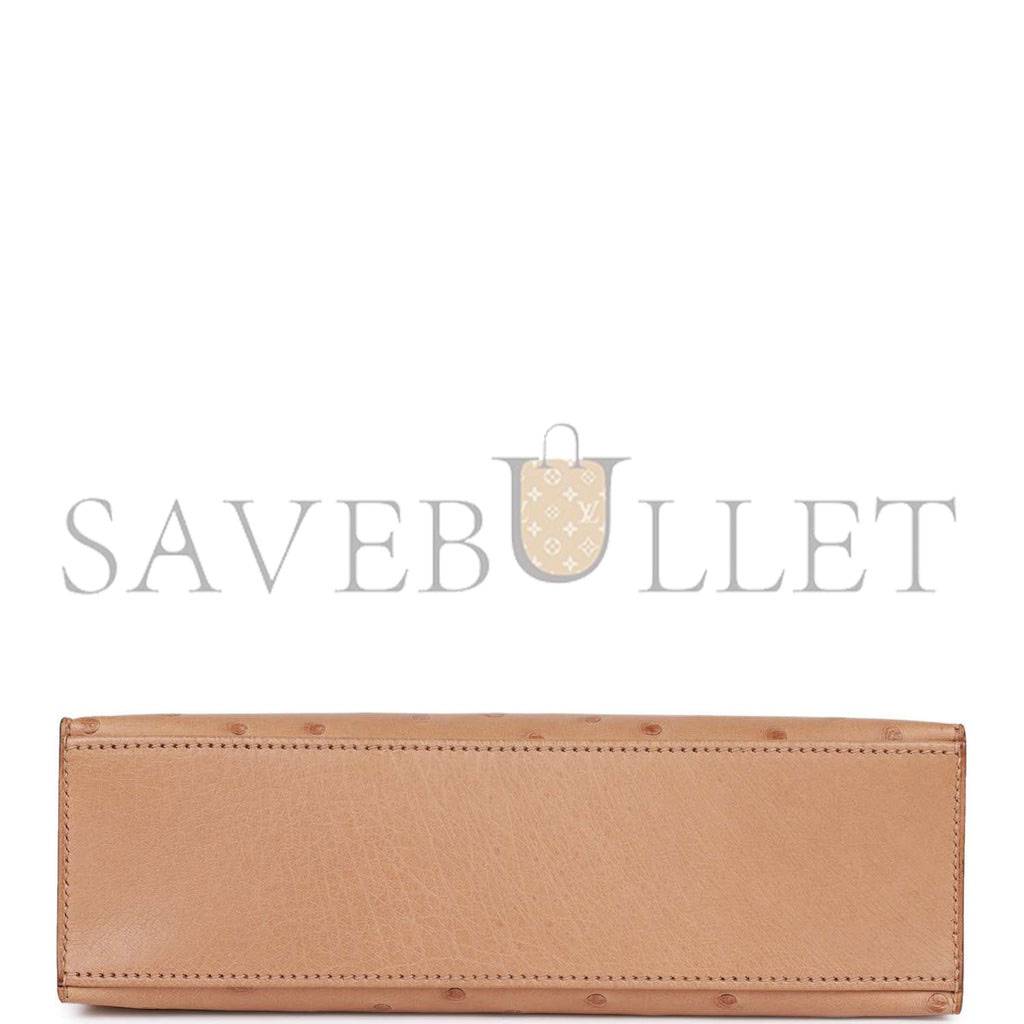 HERMES KELLY POCHETTE CHAI OSTRICH GOLD HARDWARE  (22*12*13cm)