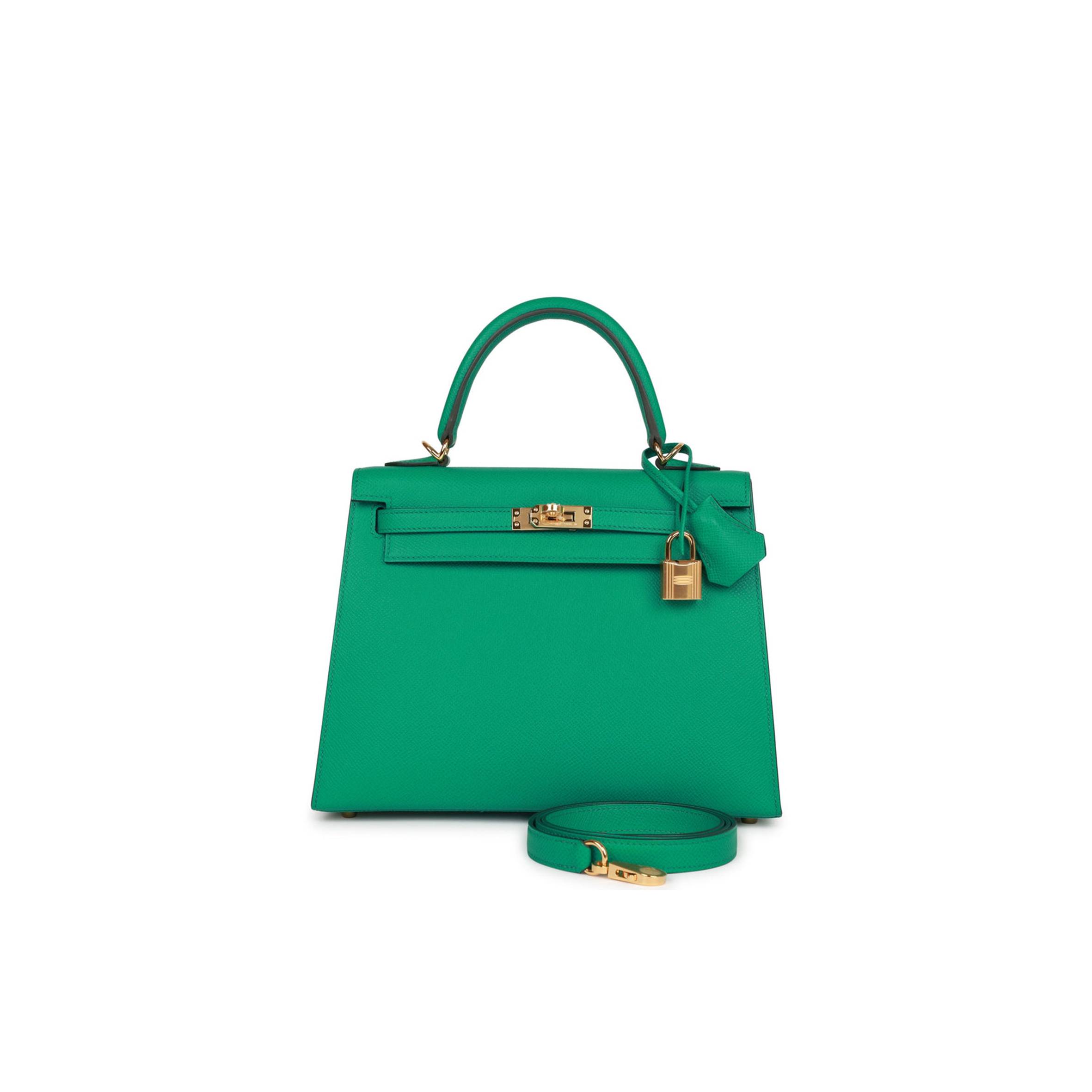 HERMES KELLY SELLIER 25 VERT JADE EPSOM GOLD HARDWARE HANDMADE  (25*17*7cm)