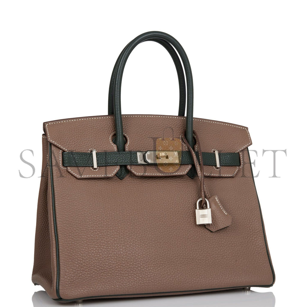 HERMES SPECIAL ORDER (HSS) BIRKIN 30 ETOUPE AND VERT FONCE TOGO BRUSHED PALLADIUM HARDWARE ( 30cm*22*16cm) HERMES SPECIAL ORDER (HSS) BIRKIN 30 ETOUPE AND VERT FONCE TOGO BRUSHED PALLADIUM HARDWARE ( 30cm*22*16cm)