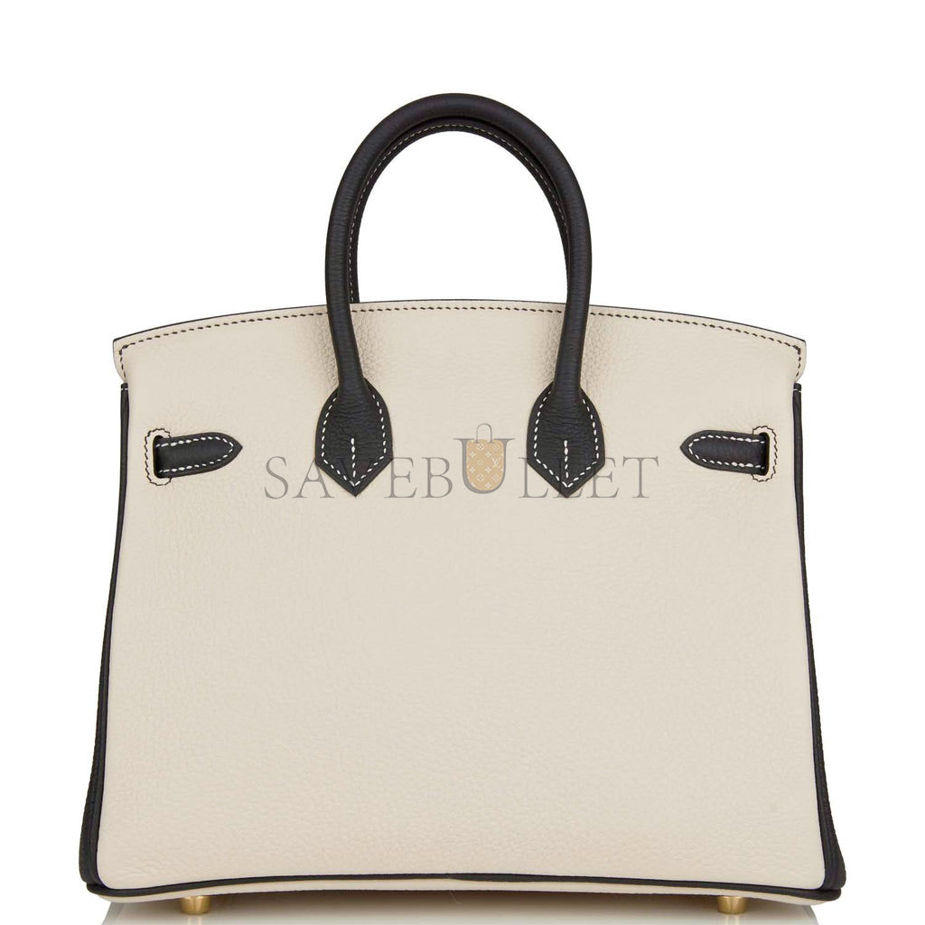HERMES SPECIAL ORDER (HSS) BIRKIN 25 CRAIE AND BLACK TOGO BRUSHED GOLD HARDWARE HANDMADE (25cm) HERMES SPECIAL ORDER (HSS) BIRKIN 25 CRAIE AND BLACK TOGO BRUSHED GOLD HARDWARE HANDMADE (25cm)