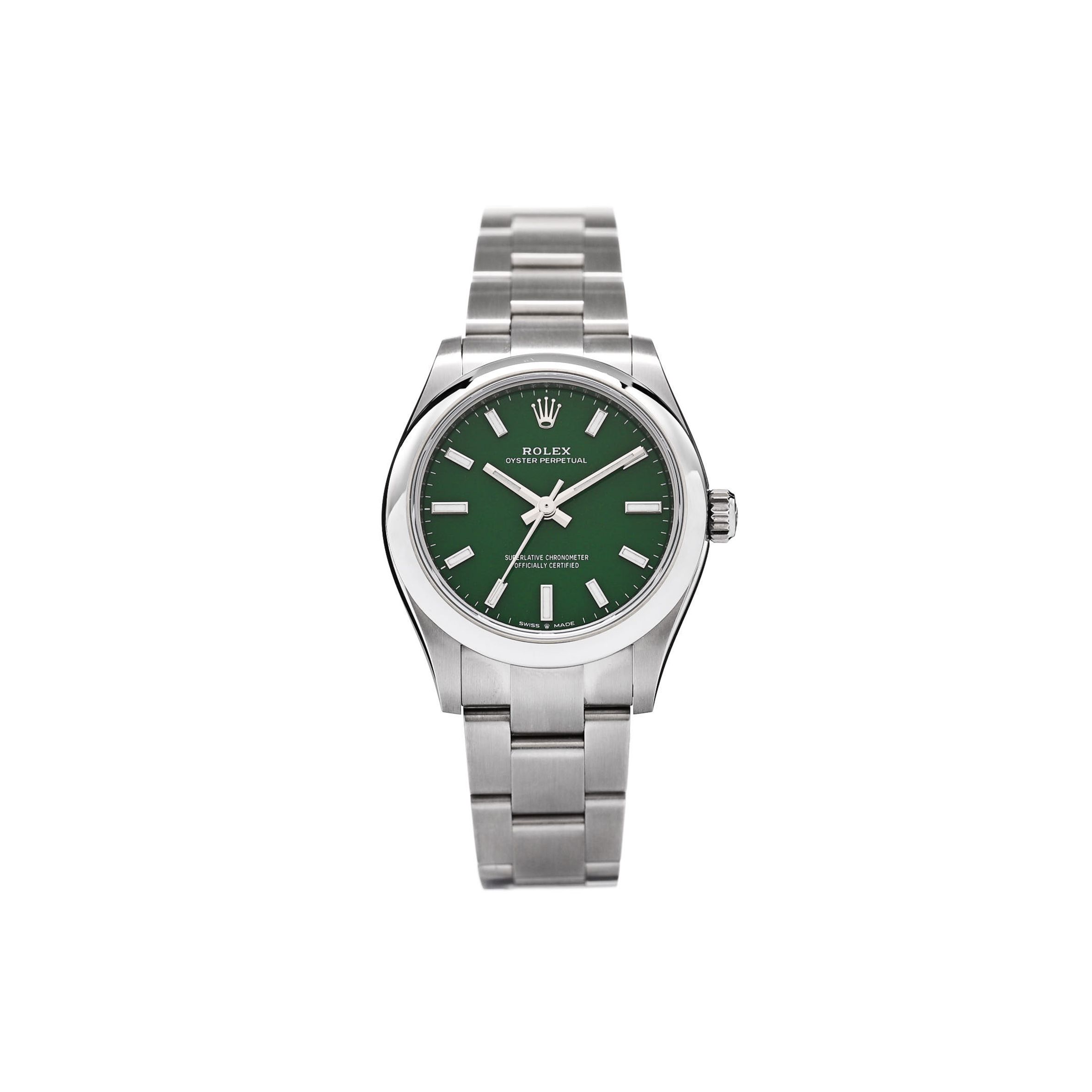 ROLEX STAINLESS STEEL 31MM OYSTER PERPETUAL WATCH GREEN 277200 ROLEX STAINLESS STEEL 31MM OYSTER PERPETUAL WATCH GREEN 277200