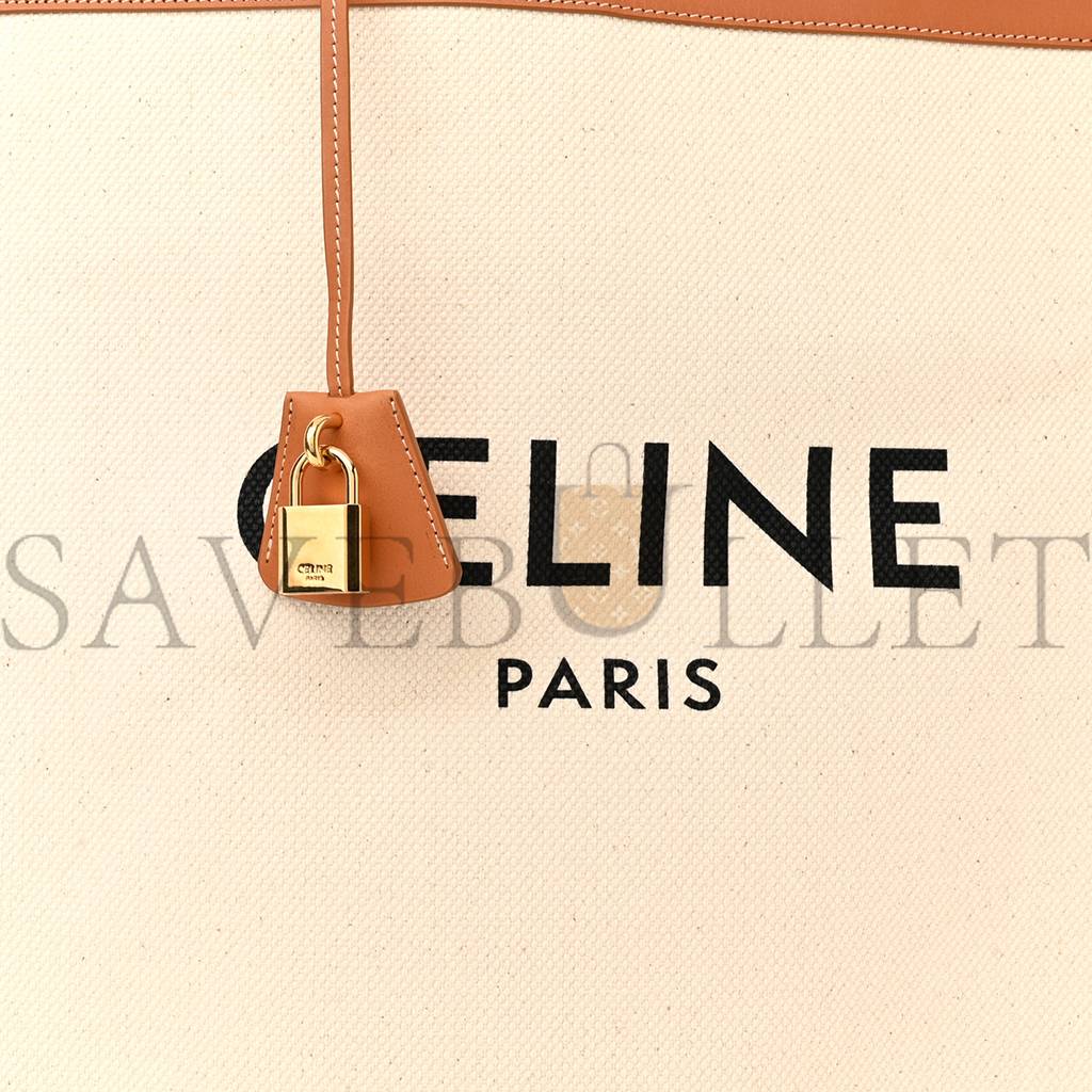 CELINE CANVAS CALFSKIN LOGO PRINT VERTICAL CABAS NATURAL TAN (39*36*9cm)