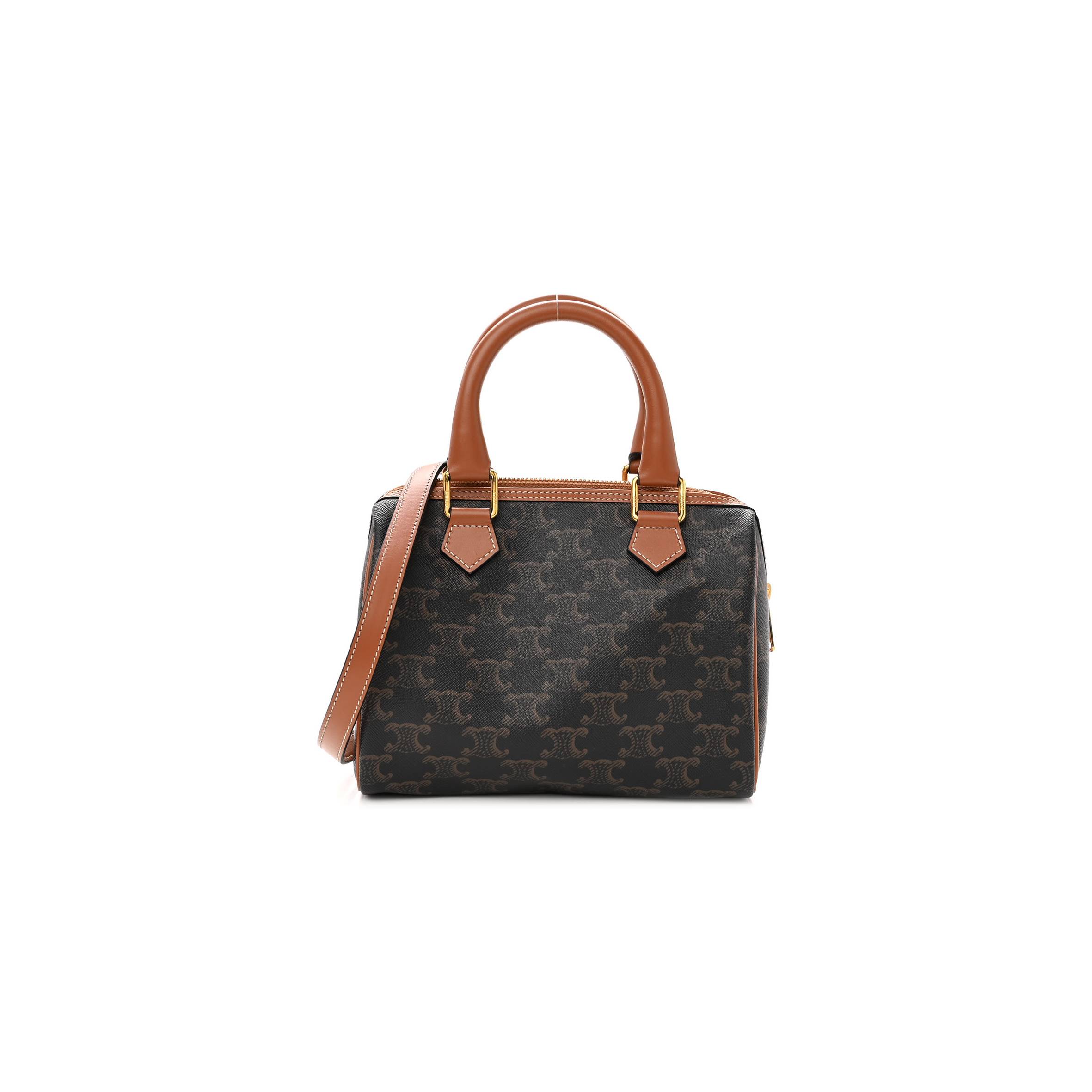 CELINE TRIOMPHE CANVAS CALFSKIN SMALL BOSTON BAG TAN (20*15*10cm)