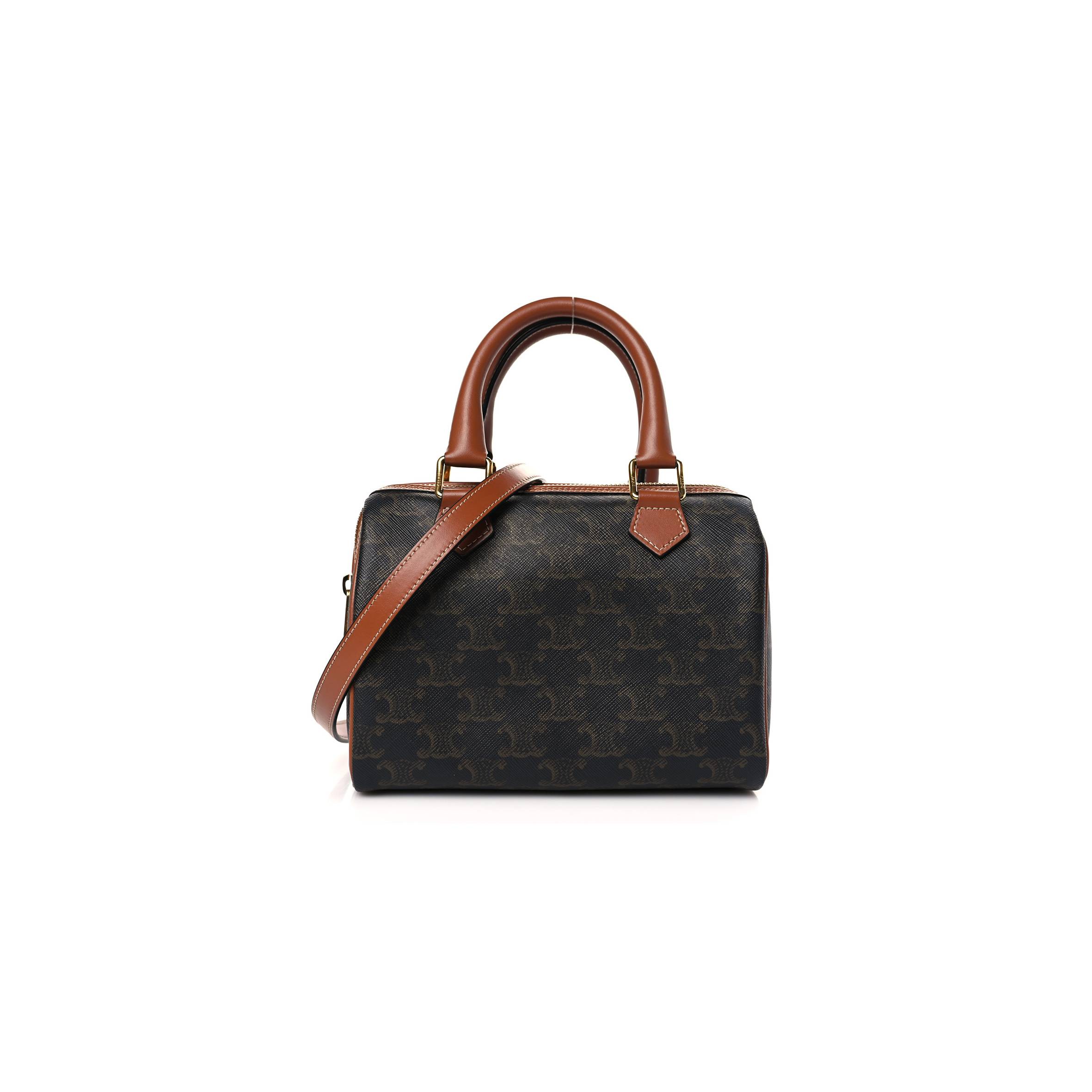 CELINE TRIOMPHE CANVAS CALFSKIN SMALL BOSTON BAG TAN (20*15*11cm) CELINE TRIOMPHE CANVAS CALFSKIN SMALL BOSTON BAG TAN (20*15*11cm)