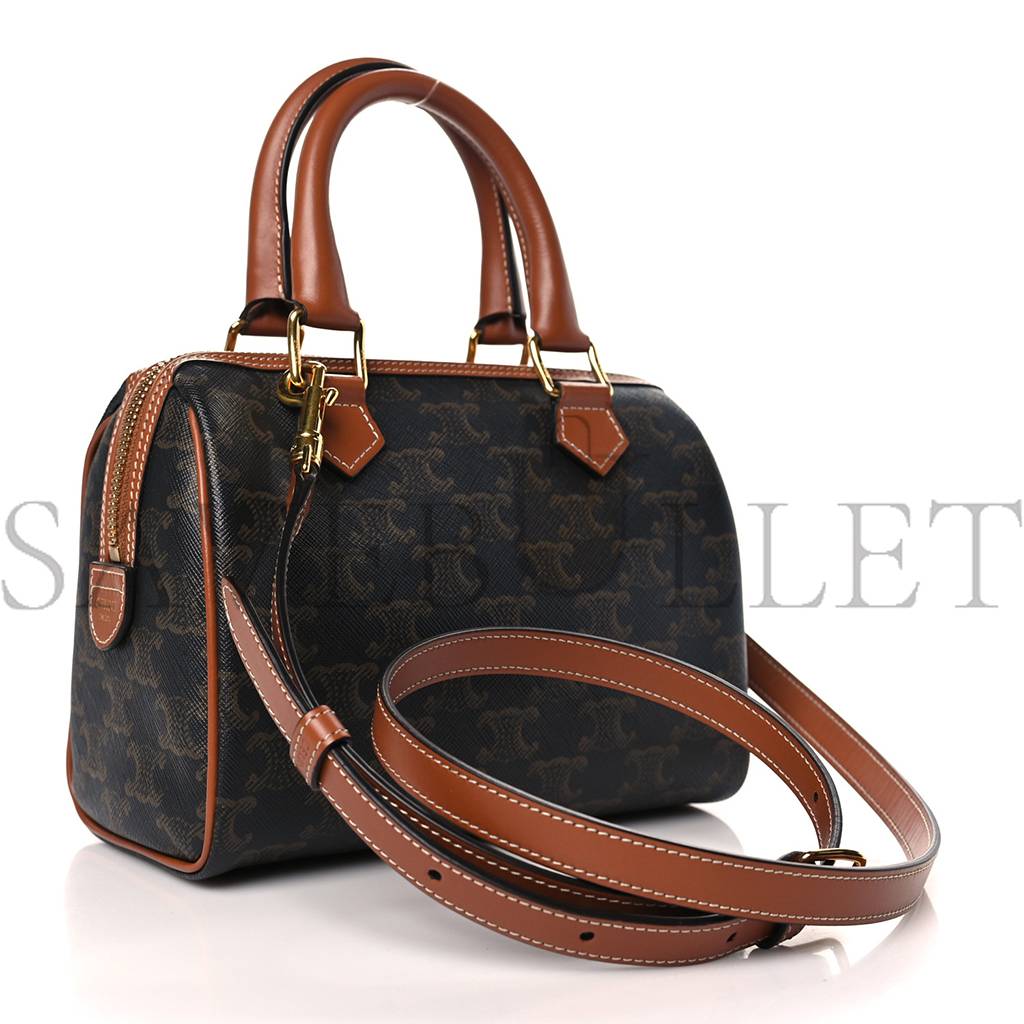 CELINE TRIOMPHE CANVAS CALFSKIN SMALL BOSTON BAG TAN (20*15*11cm) CELINE TRIOMPHE CANVAS CALFSKIN SMALL BOSTON BAG TAN (20*15*11cm)