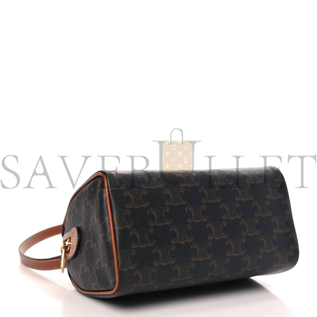 CELINE TRIOMPHE CANVAS CALFSKIN SMALL BOSTON BAG TAN (20*15*11cm) CELINE TRIOMPHE CANVAS CALFSKIN SMALL BOSTON BAG TAN (20*15*11cm)