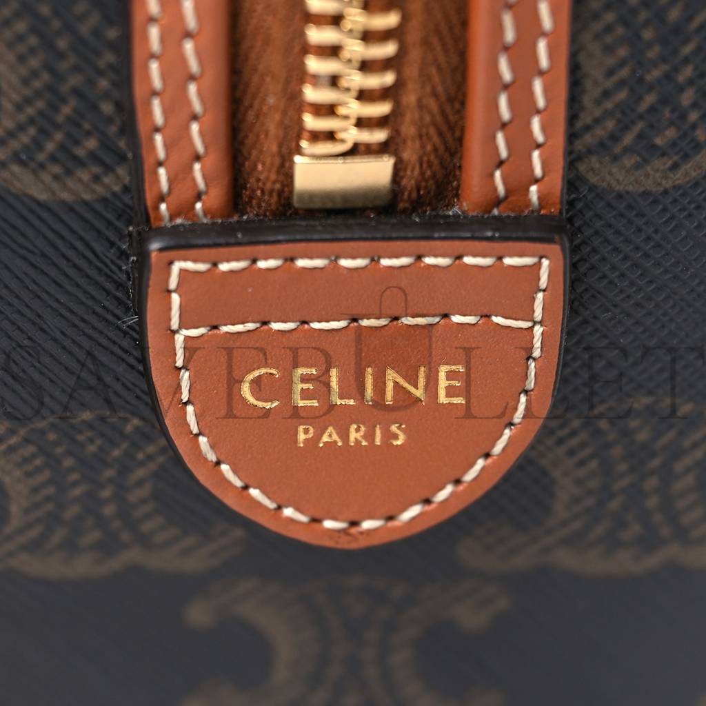 CELINE TRIOMPHE CANVAS CALFSKIN SMALL BOSTON BAG TAN (20*15*11cm) CELINE TRIOMPHE CANVAS CALFSKIN SMALL BOSTON BAG TAN (20*15*11cm)