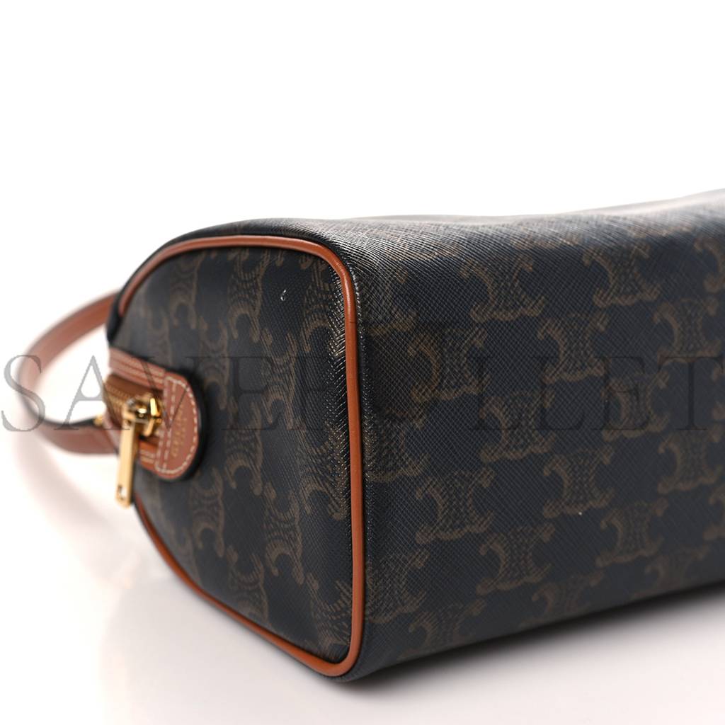 CELINE TRIOMPHE CANVAS CALFSKIN SMALL BOSTON BAG TAN (20*15*11cm) CELINE TRIOMPHE CANVAS CALFSKIN SMALL BOSTON BAG TAN (20*15*11cm)