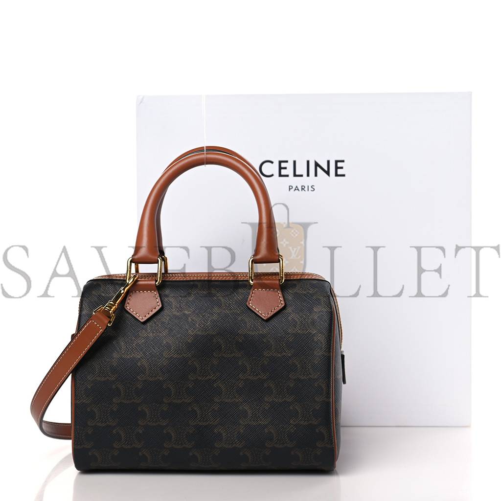CELINE TRIOMPHE CANVAS CALFSKIN SMALL BOSTON BAG TAN (20*15*11cm) CELINE TRIOMPHE CANVAS CALFSKIN SMALL BOSTON BAG TAN (20*15*11cm)