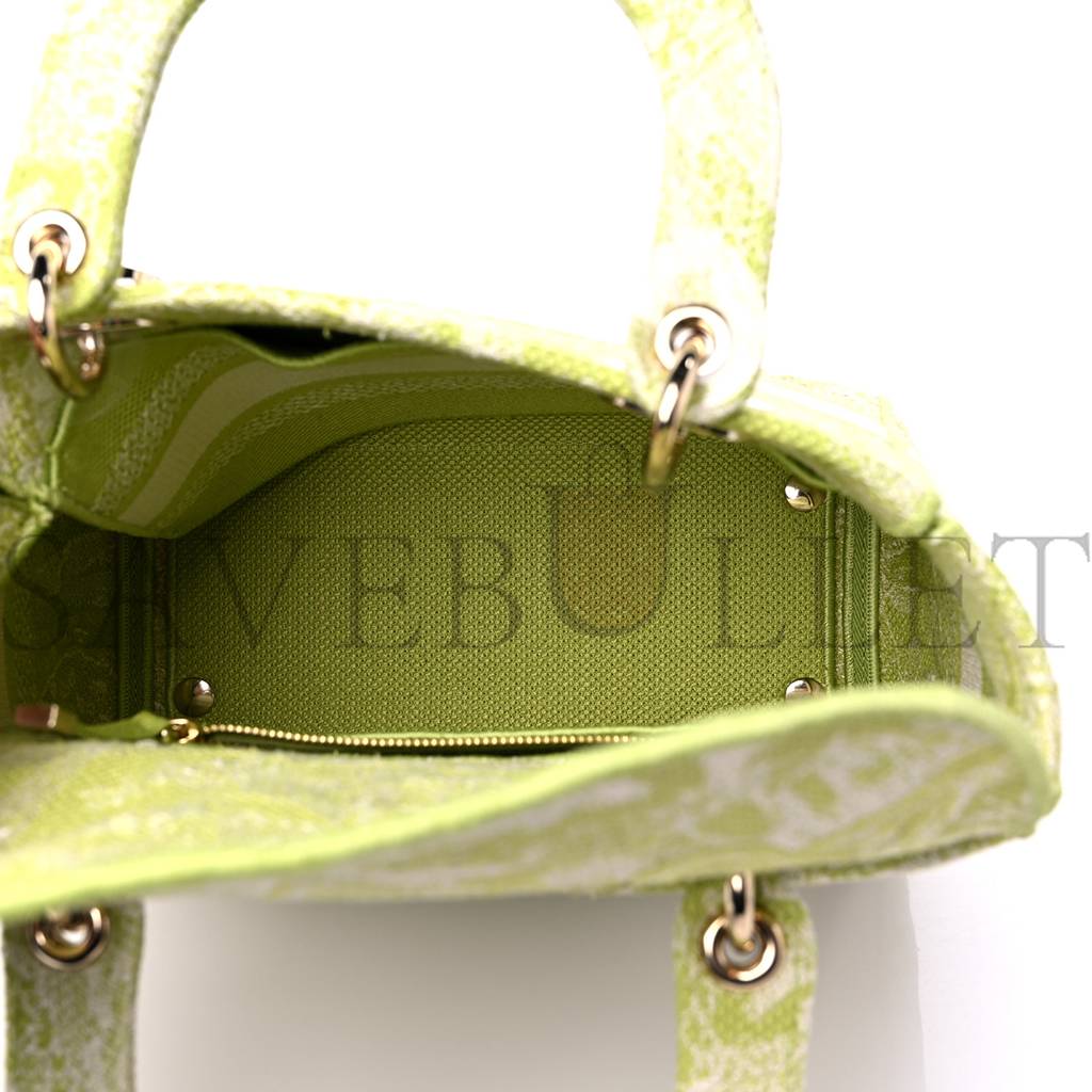 DIOR CANVAS TOILE DE JOUY REVERSE EMBROIDERED MEDIUM LADY D-LITE GREEN (23*18*10.2cm)