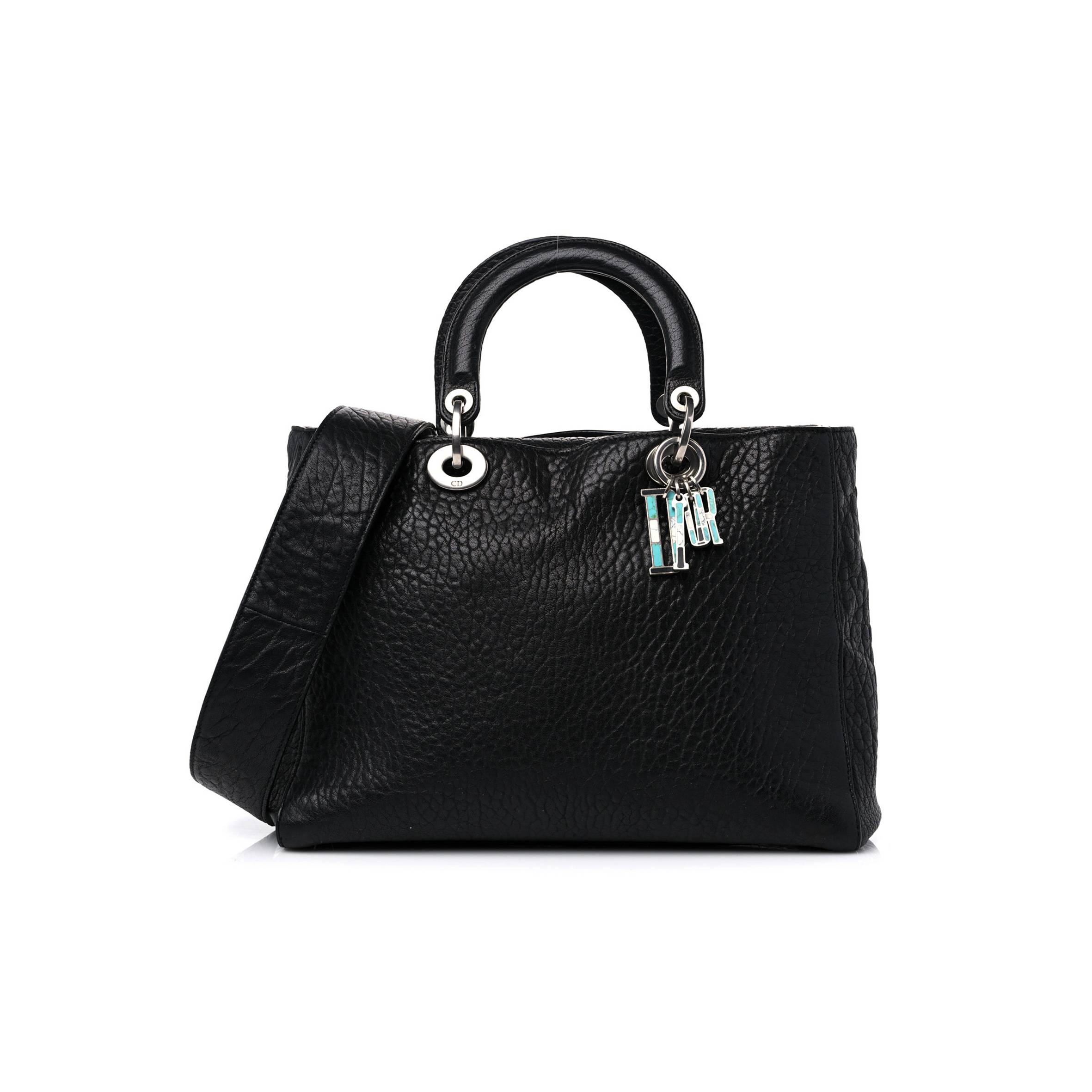 DIOR CANYON GRAINED LAMBSKIN LARGE LADY DIOR BLACK (32*23*12.1cm)